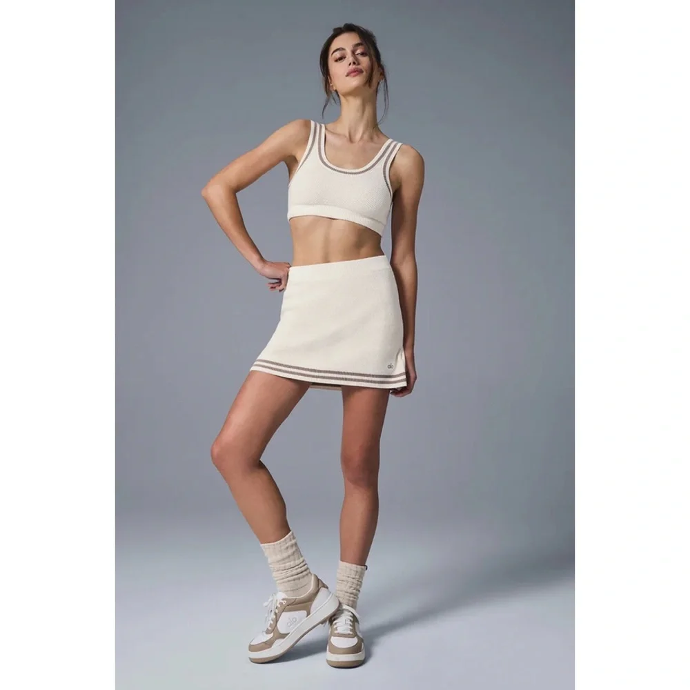 Alo Yoga Tennis Club Sweater Knit Bra Ivory/Gravel S